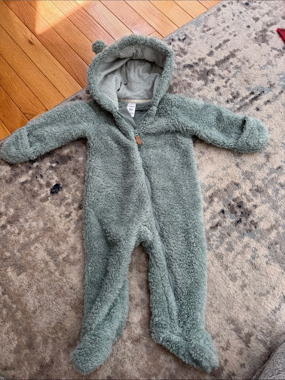 Carter's Plush Fleece Light Teal Hooded Baby One-Piece